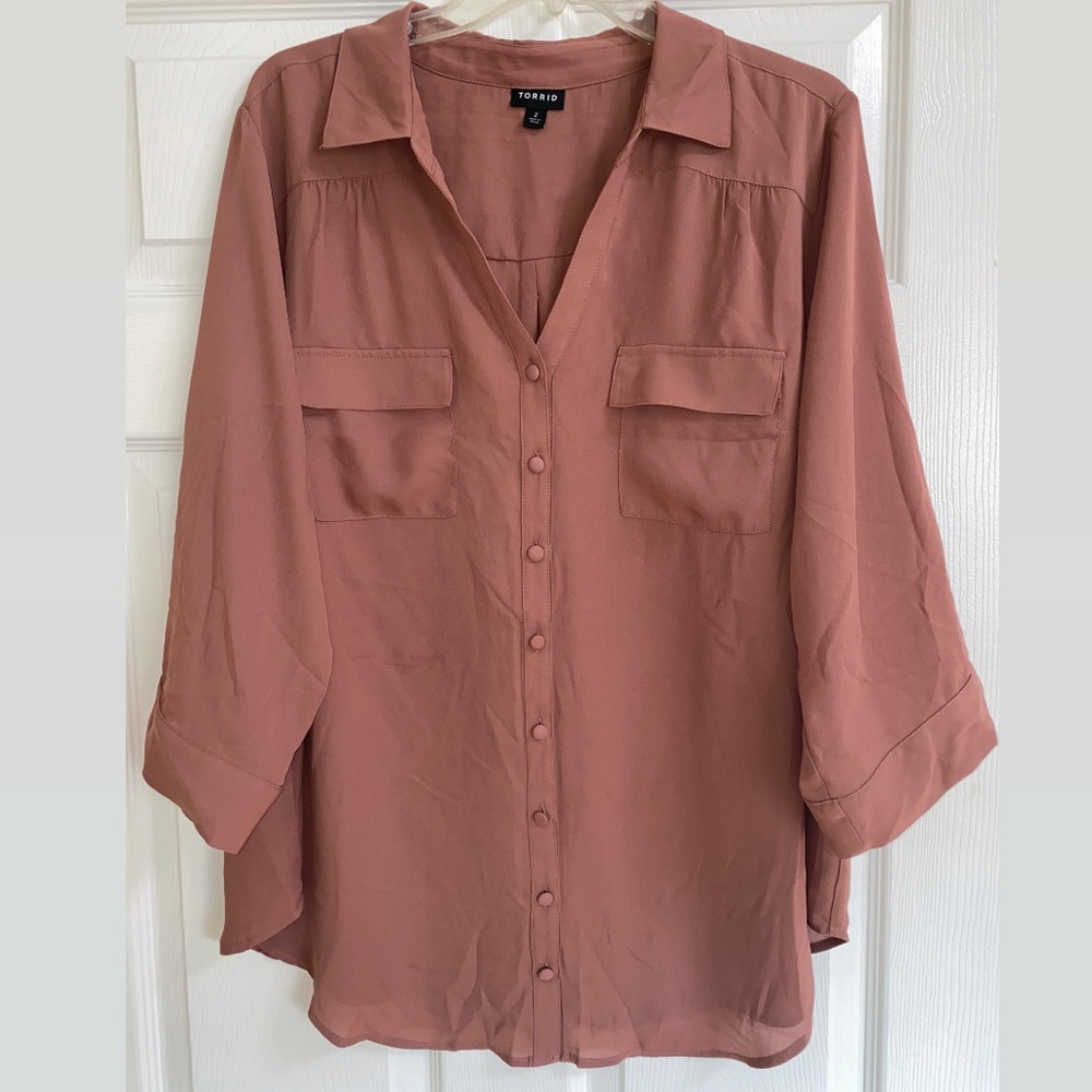 Torrid Walnut Georgette Button-Down Blouse - image 1